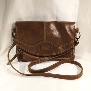 Brown Leather Crossbody Flap Shoulder Bag (Liz & Co) – Good Condition